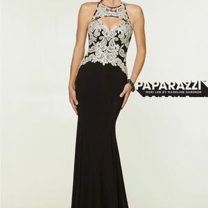Mori Lee Black and Silver Embellished Prom Dress